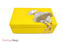 Yellow rectangular lacquer box hand-painted with lotus 8*14*H5 cm